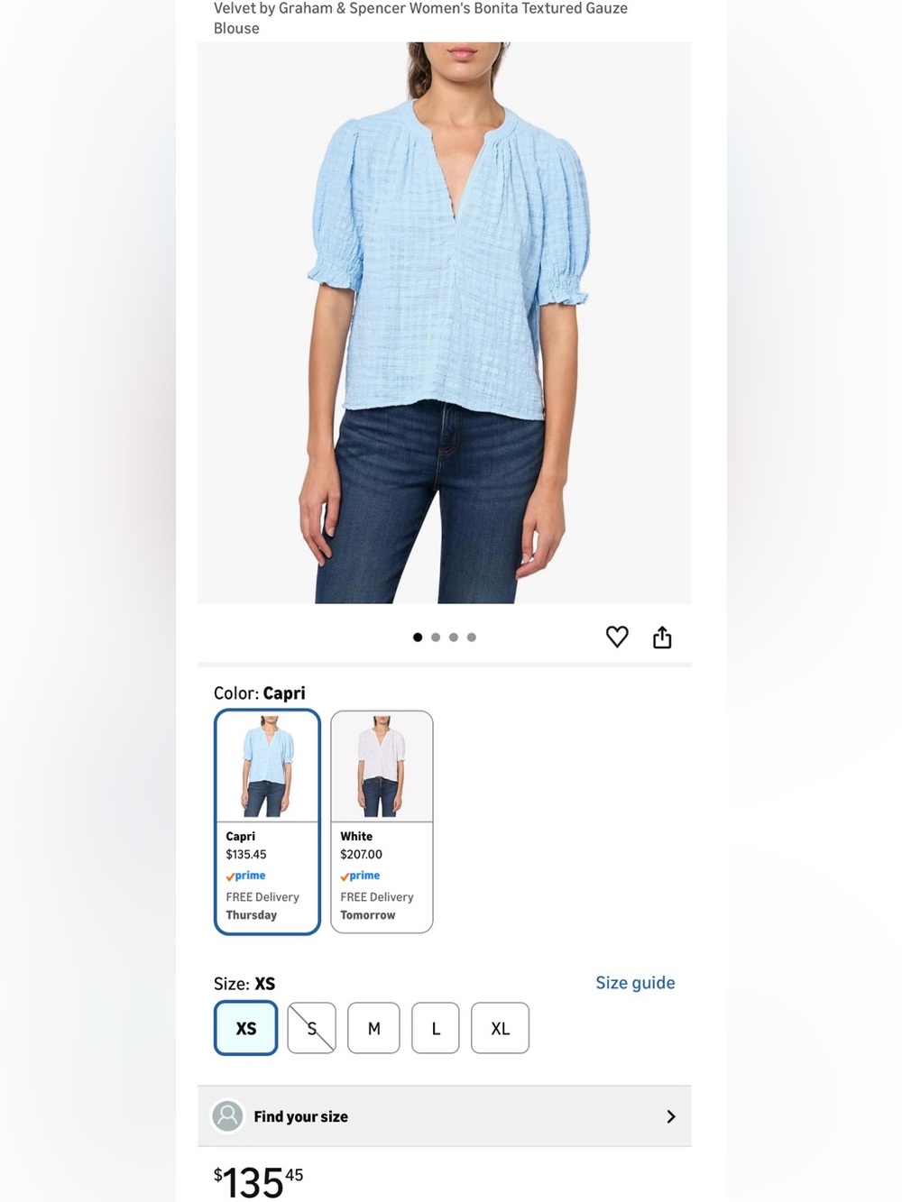 Velvet by Graham & Spencer Bonita Textured Gauze Blouse in Capri Blue (Size XS)